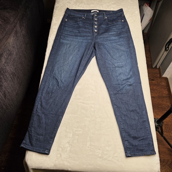 Loft The Curvy Skinny Dark Blue Jeans, Button Fly, Stretchy Size 31 / 12 - Picture 2 of 10
